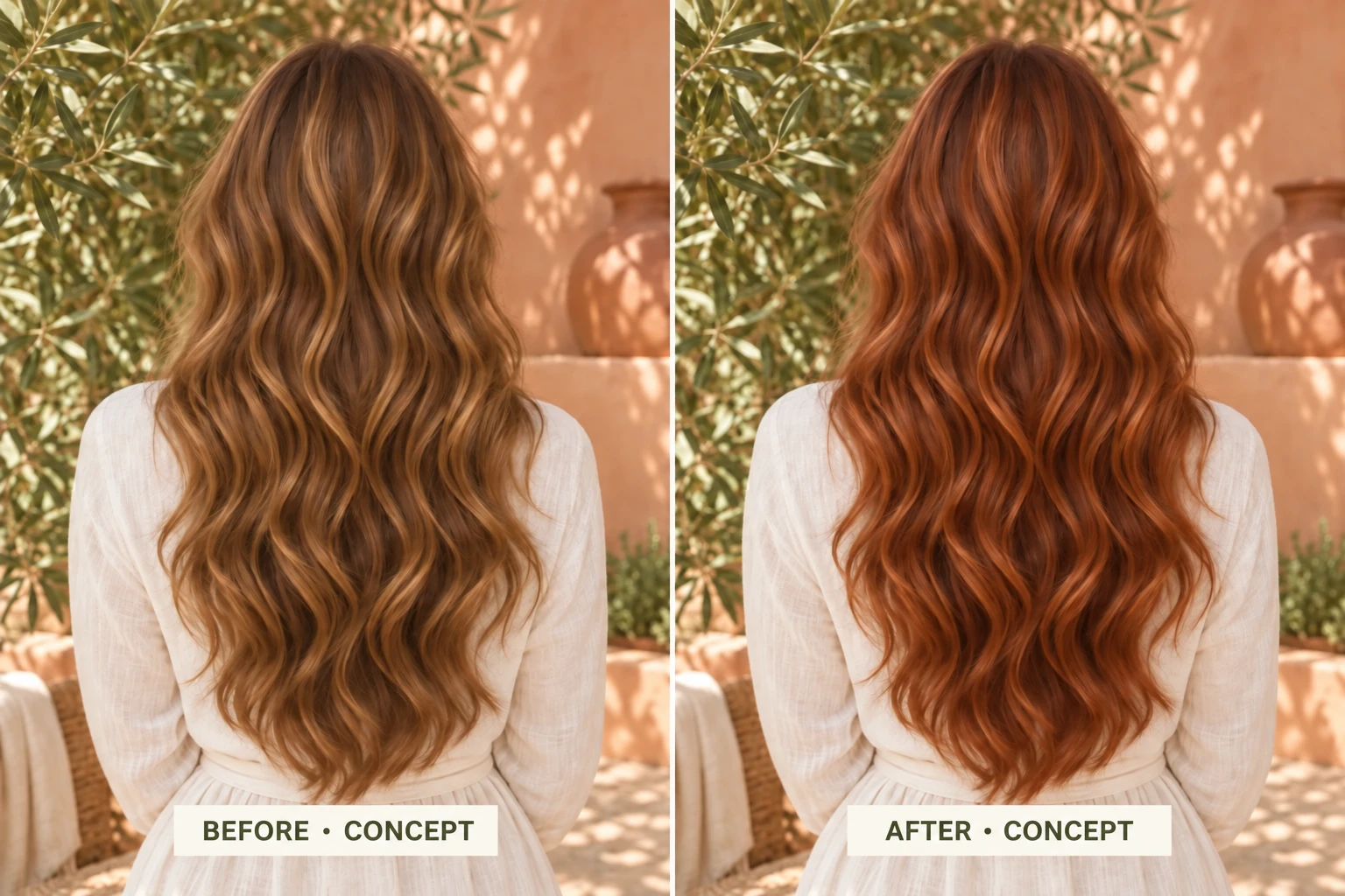 Henna Powder rear before-and-after concept, not actual customer results