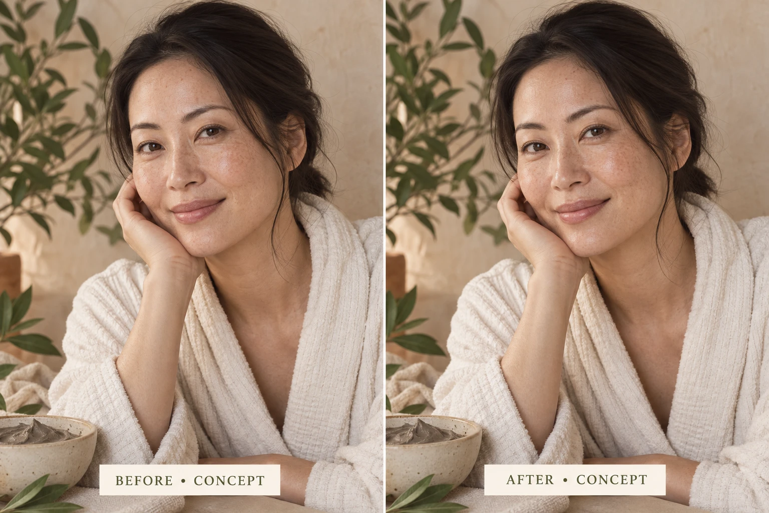 Bentonite Clay front before-and-after concept, not actual customer results