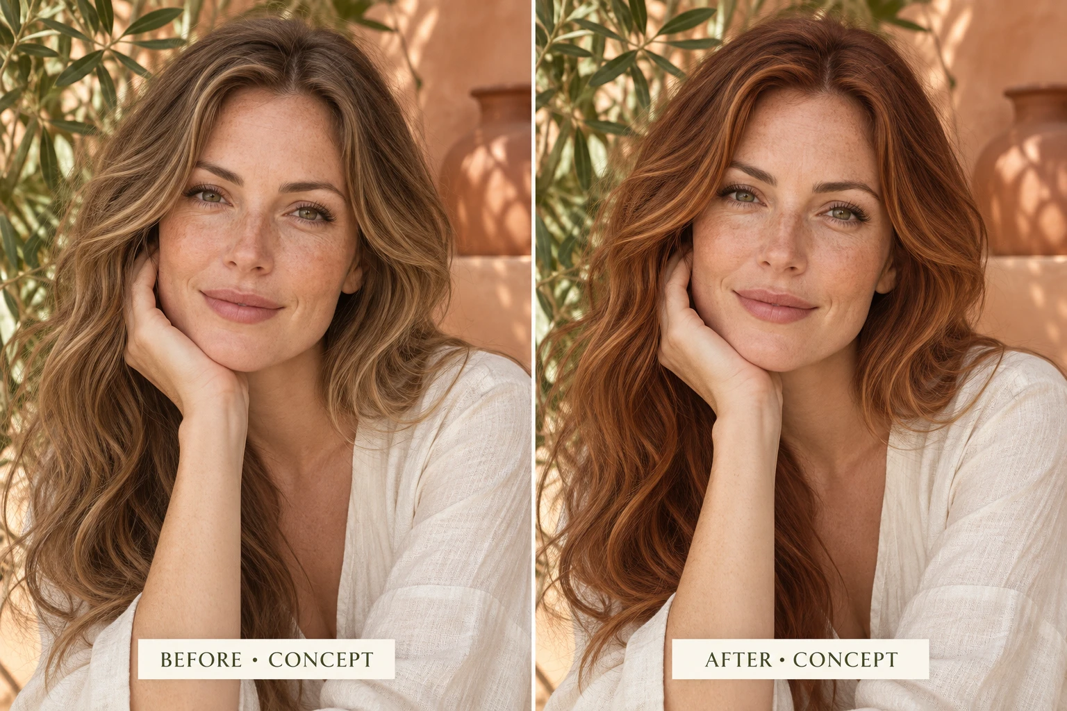 Henna Powder front before-and-after concept, not actual customer results